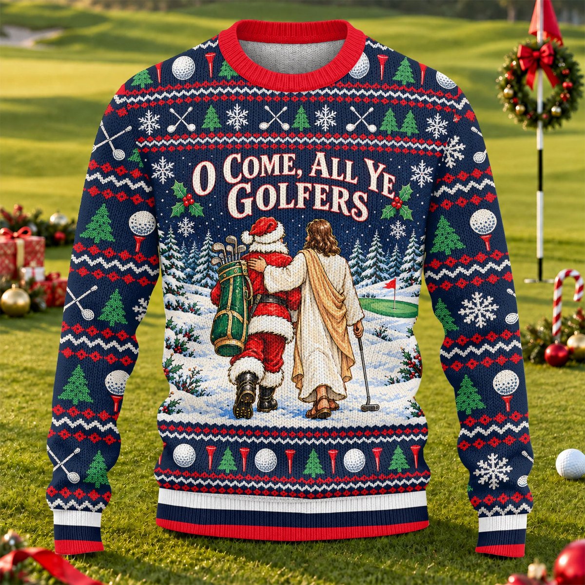 O Come All Ye Golfers Ugly Christmas Sweater, Funny Xmas Gift, Funny Christmas Outfit