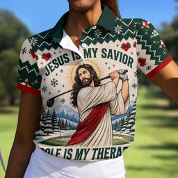 Jesus Savior Golf Therapy Christmas Golf Shirt, Womens Golf Apparel, Ladies Golf Tops