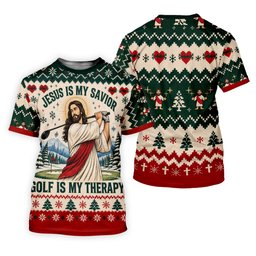 Jesus Savior Golf Therapy Christmas Golf Shirt, Womens Golf Apparel, Ladies Golf Tops