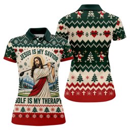 Jesus Savior Golf Therapy Christmas Golf Shirt, Womens Golf Apparel, Ladies Golf Tops