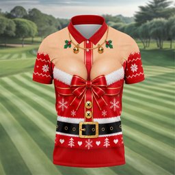 Busty Mrs Claus Red Bow Christmas Golf Shirt, Mens Golf Apparel, Golf Gifts For Men