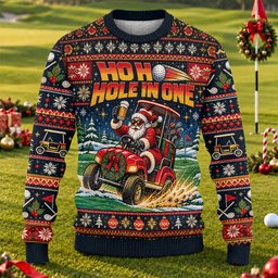 Ho Ho Hole In One Santa Ugly Christmas Sweater, Golf Lover Gifts, Christmas Gifts