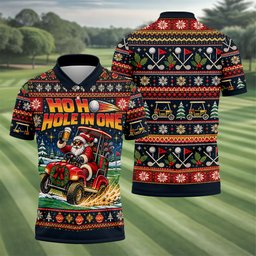 Ho Ho Hole In One Santa Christmas Golf Shirt, Mens Golf Clothing, Mens Golf Shirts