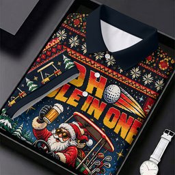 Ho Ho Hole In One Santa Christmas Golf Shirt, Mens Golf Clothing, Mens Golf Shirts