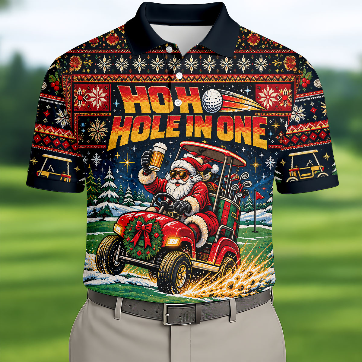Ho Ho Hole In One Santa Christmas Golf Shirt, Mens Golf Clothing, Mens Golf Shirts