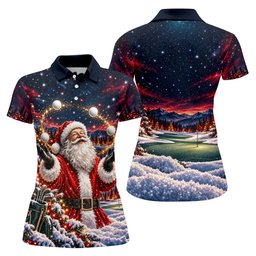 Santa Juggling Golf Balls Christmas Golf Shirt, Womens Golf Tops, Ladies Golf Shirts