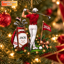 Custom Name Male Golfer Acrylic Ornament, Christmas Ornaments, Christmas Keepsake