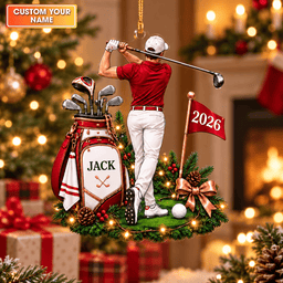 Custom Name Male Golfer Acrylic Ornament, Christmas Ornaments, Christmas Keepsake
