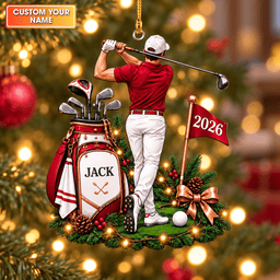 Custom Name Male Golfer Acrylic Ornament, Christmas Ornaments, Christmas Keepsake
