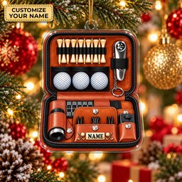 Custom Name Leather Golf Case Acrylic Ornament, Christmas Ornaments, Golfer Gifts