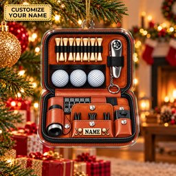 Custom Name Leather Golf Case Acrylic Ornament, Christmas Ornaments, Golfer Gifts