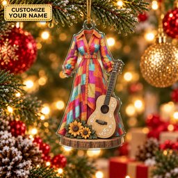 Custom Name Coat And Guitar Acrylic Ornament, Christmas Tree Decor, Tree Decorations