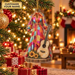 Custom Name Coat And Guitar Acrylic Ornament, Christmas Tree Decor, Tree Decorations