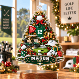 Custom Name Number Year Golf Tree Acrylic Ornament, Christmas Ornaments, Golfer Gifts