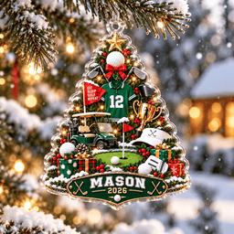 Custom Name Number Year Golf Tree Acrylic Ornament, Christmas Ornaments, Golfer Gifts