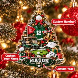 Custom Name Number Year Golf Tree Acrylic Ornament, Christmas Ornaments, Golfer Gifts