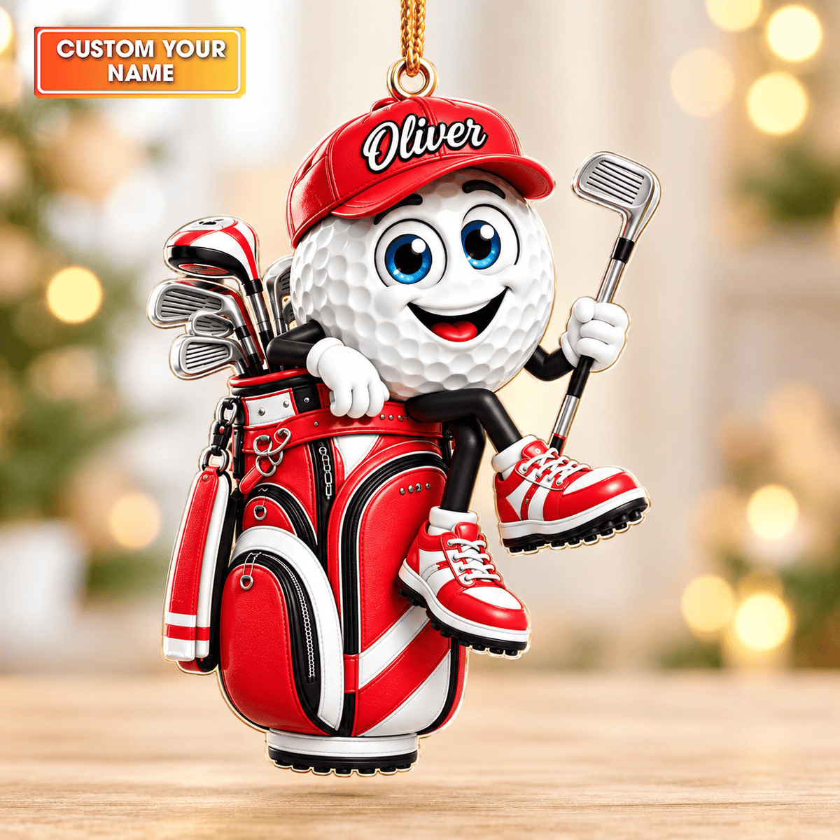 Custom Name Golf Ball In Golf Bag Acrylic Ornament, Christmas Gifts, Golf Lover Gifts