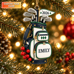 Custom Name Year Navy Golf Bag Acrylic Ornament, Christmas Gifts, Holiday Keepsake