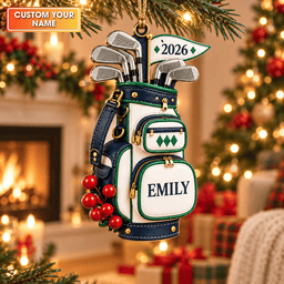 Custom Name Year Navy Golf Bag Acrylic Ornament, Christmas Gifts, Holiday Keepsake