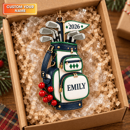 Custom Name Year Navy Golf Bag Acrylic Ornament, Christmas Gifts, Holiday Keepsake