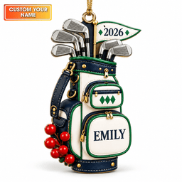 Custom Name Year Navy Golf Bag Acrylic Ornament, Christmas Gifts, Holiday Keepsake