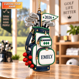 Custom Name Year Navy Golf Bag Acrylic Ornament, Christmas Gifts, Holiday Keepsake