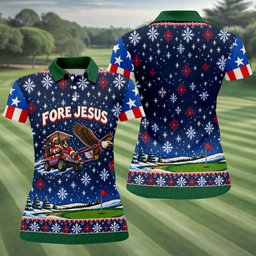 Fore Jesus Eagle Flag Christmas Golf Shirt, Womens Golf Clothing, Womens Golf Apparel