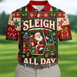 Sleigh All Day Santa Christmas Golf Shirt, Golf Gifts For Men, Funny Mens Golf Shirts