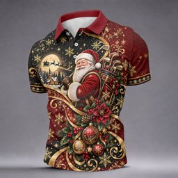 Golden Swirl Santa Golfer Christmas Golf Shirt, Mens Golf Polo, Golf Shirts For Men