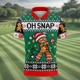 Oh Snap Gingerbread Christmas Golf Shirt, Mens Holiday Golf Shirts, Golf Polo For Men