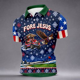 Fore Jesus Eagle Flag Christmas Golf Shirt, Golf Shirts For Men, Mens Golf Shirts