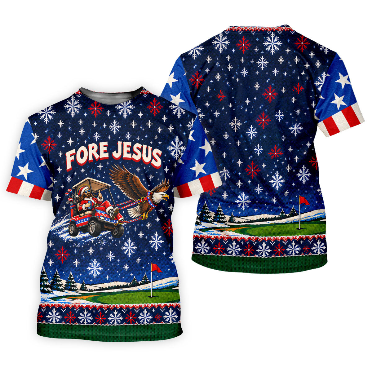 Fore Jesus Eagle Flag Christmas Golf Shirt, Womens Golf Clothing, Womens Golf Apparel