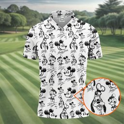 Cartoon Friends Autograph Sketch Golf Shirt, Mens Golf Apparel, Mens Golf Clothing