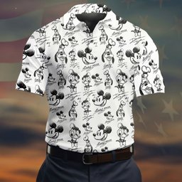 Cartoon Friends Autograph Sketch Golf Shirt, Mens Golf Apparel, Mens Golf Clothing