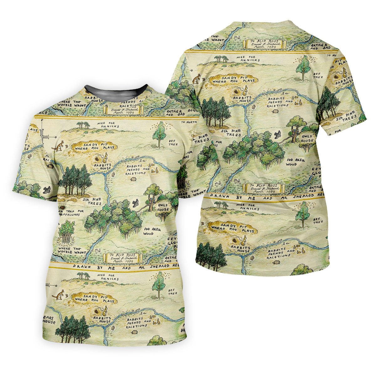 Vintage Storybook Forest Map Golf Shirt, Funny Mens Golf Shirts, Mens Golf Shirts
