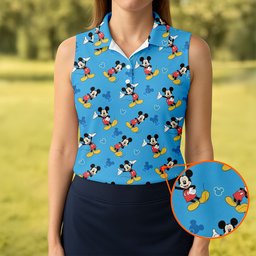 Blue Classic Cartoon Mouse Golf Shirt, Womens Golf Shirts, Golf Shirts For Women