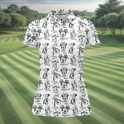 Cartoon Friends Signature Sketch Golf Shirt, Ladies Golf Shirts, Womens Golf Clothing