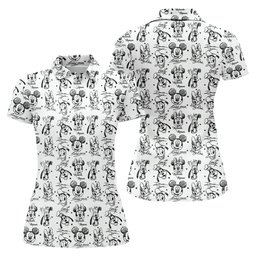 Cartoon Friends Signature Sketch Golf Shirt, Ladies Golf Shirts, Womens Golf Clothing
