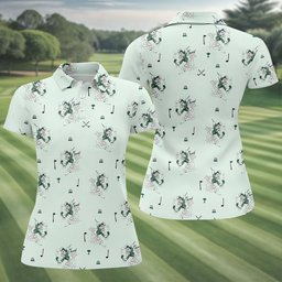 Vintage Cartoon Duck Golfer Golf Shirt, Womens Golf Apparel, Ladies Golf Apparel