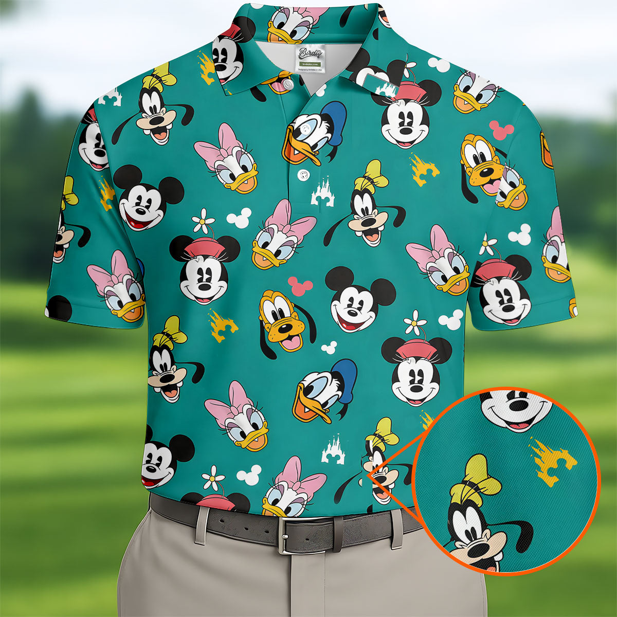Teal Cartoon Friends Faces Golf Shirt, Golf Polo For Men, Funny Mens Golf Shirts
