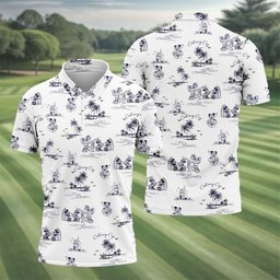 Cartoon Island Getaway Hawaiian Golf Shirt, Mens Golf Clothing, Mens Golf Shirts