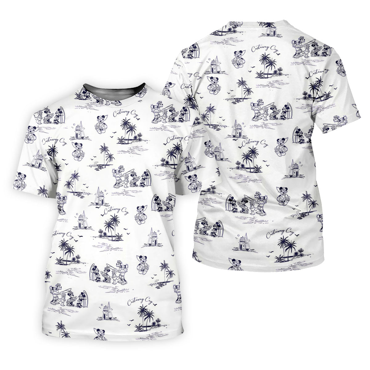 Cartoon Island Getaway Hawaiian Golf Shirt, Mens Golf Clothing, Mens Golf Shirts