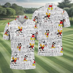 Retro Comic Strip Cartoon Mouse Golf Shirt, Golf Polo For Men, Funny Mens Golf Shirts