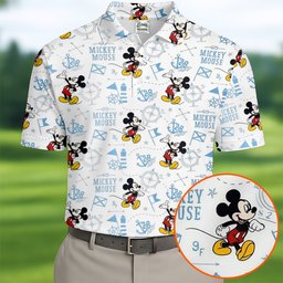 Cartoon Mouse Nautical Anchor Map Golf Shirt, Golf Polo For Men, Mens Golf Shirts