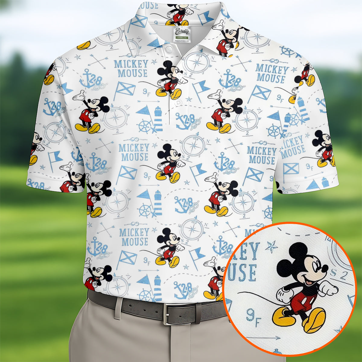 Cartoon Mouse Nautical Anchor Map Golf Shirt, Golf Polo For Men, Mens Golf Shirts