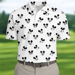 Classic Black Cartoon Mouse Faces Golf Shirt, Mens Golf Clothing, Mens Golf Shirts