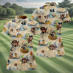 Pirate Ship Cartoon Hawaiian Golf Shirt, Womens Golf Shirts, Golf Gifts For Women