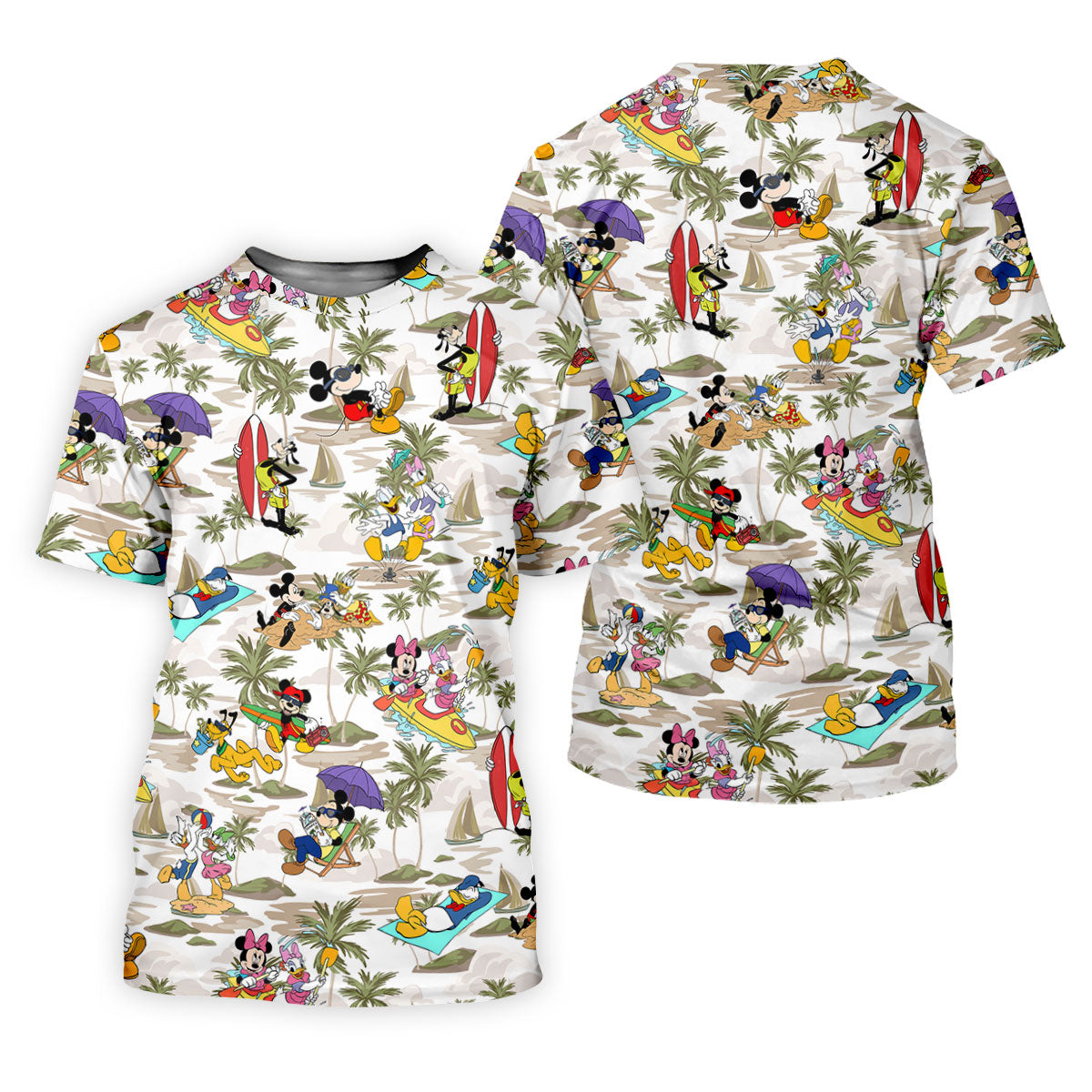 Cartoon Summer Beach Palm Hawaiian Golf Shirt, Mens Golf Polo, Mens Golf Apparel