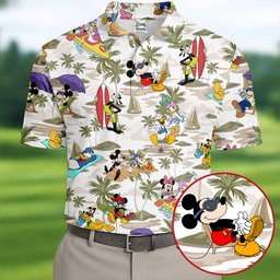 Cartoon Summer Beach Palm Hawaiian Golf Shirt, Mens Golf Polo, Mens Golf Apparel