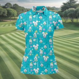Turquoise Island Cartoon Hawaiian Golf Shirt, Ladies Golf Tops, Womens Golf Tops